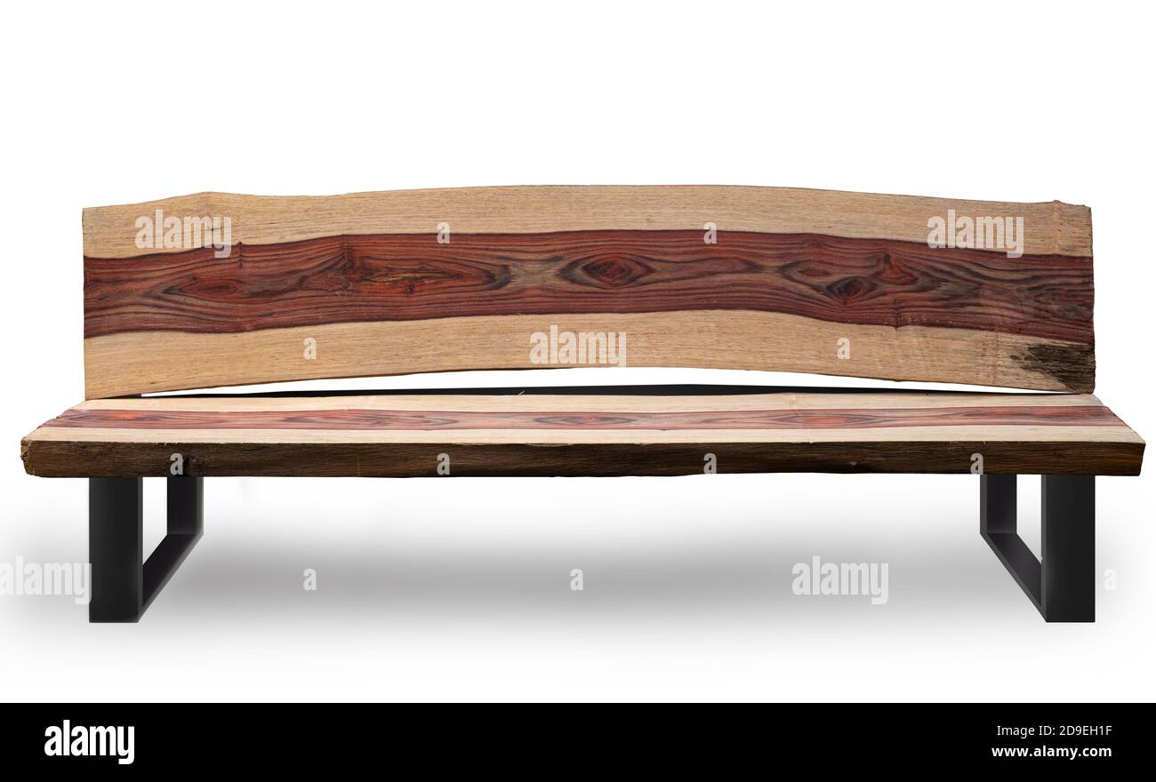 Park benches made of Siamese Rosewood on white background Stock Photo
