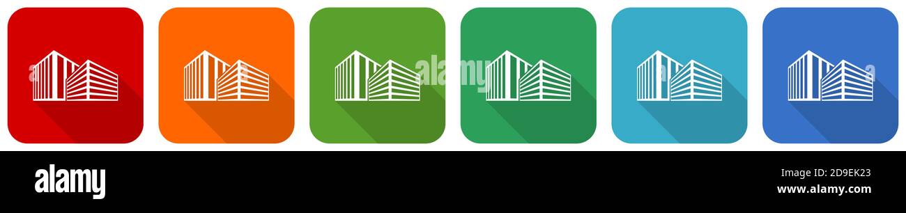 Modern design office buildings icon set, flat design vector ...