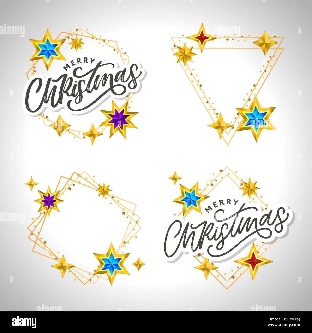 Merry Christmas card with hand drawn lettering and stars on dark ...