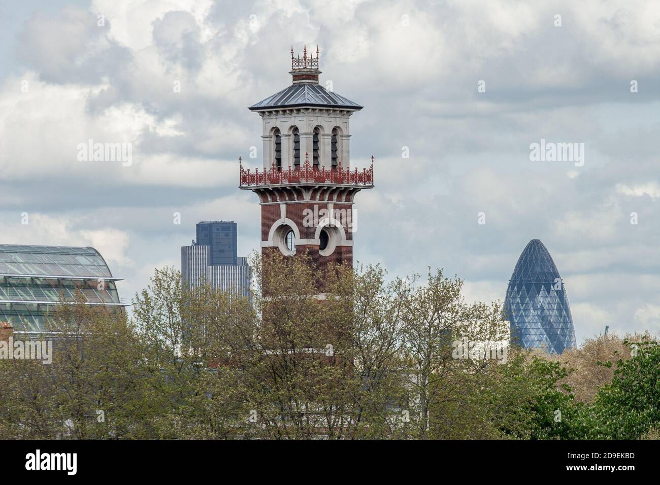 View of the tower of Lambeth Palace with Tower 42 and The Swiss Re ...