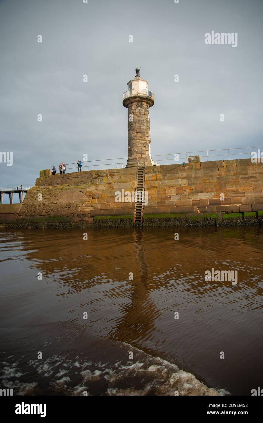A view of the East pier, Whitby Harbour, Whitby, Yorkshire, England. Stock Photo