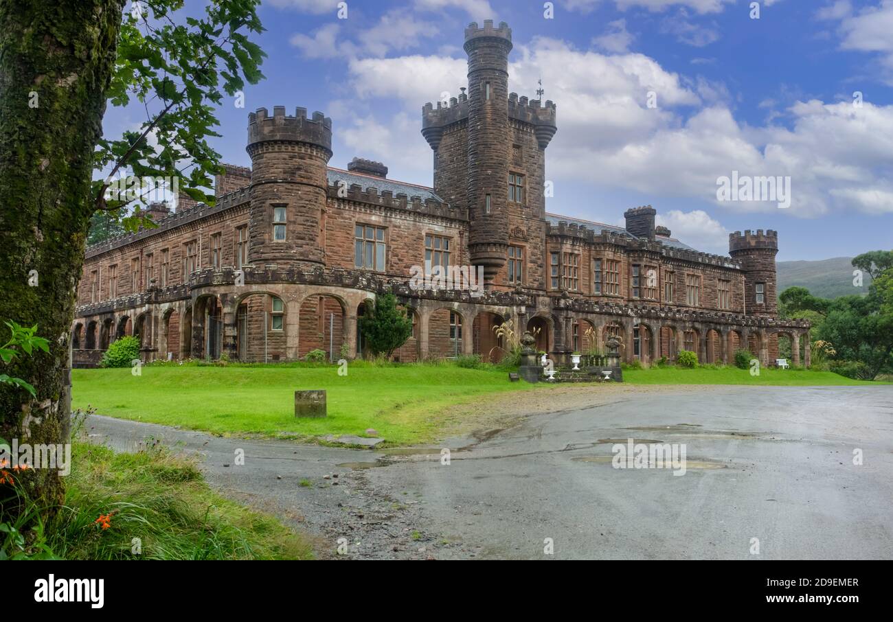 Isle of Rum, Small Isles, Scotland. August, 19, 2019. Kinloch Castle on the Isle of Rum, Small Isles, Inner Hebrides, Scotland. Late Victorian Mansion Stock Photo