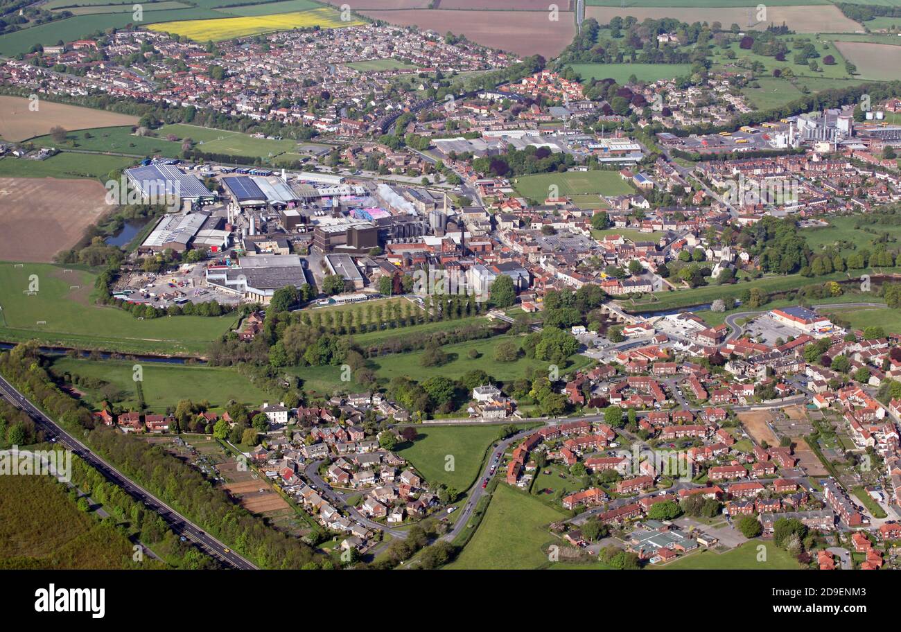 aerial view of Tadcaster in North Yorkshire, a market town famous for its breweries, UK Stock Photo