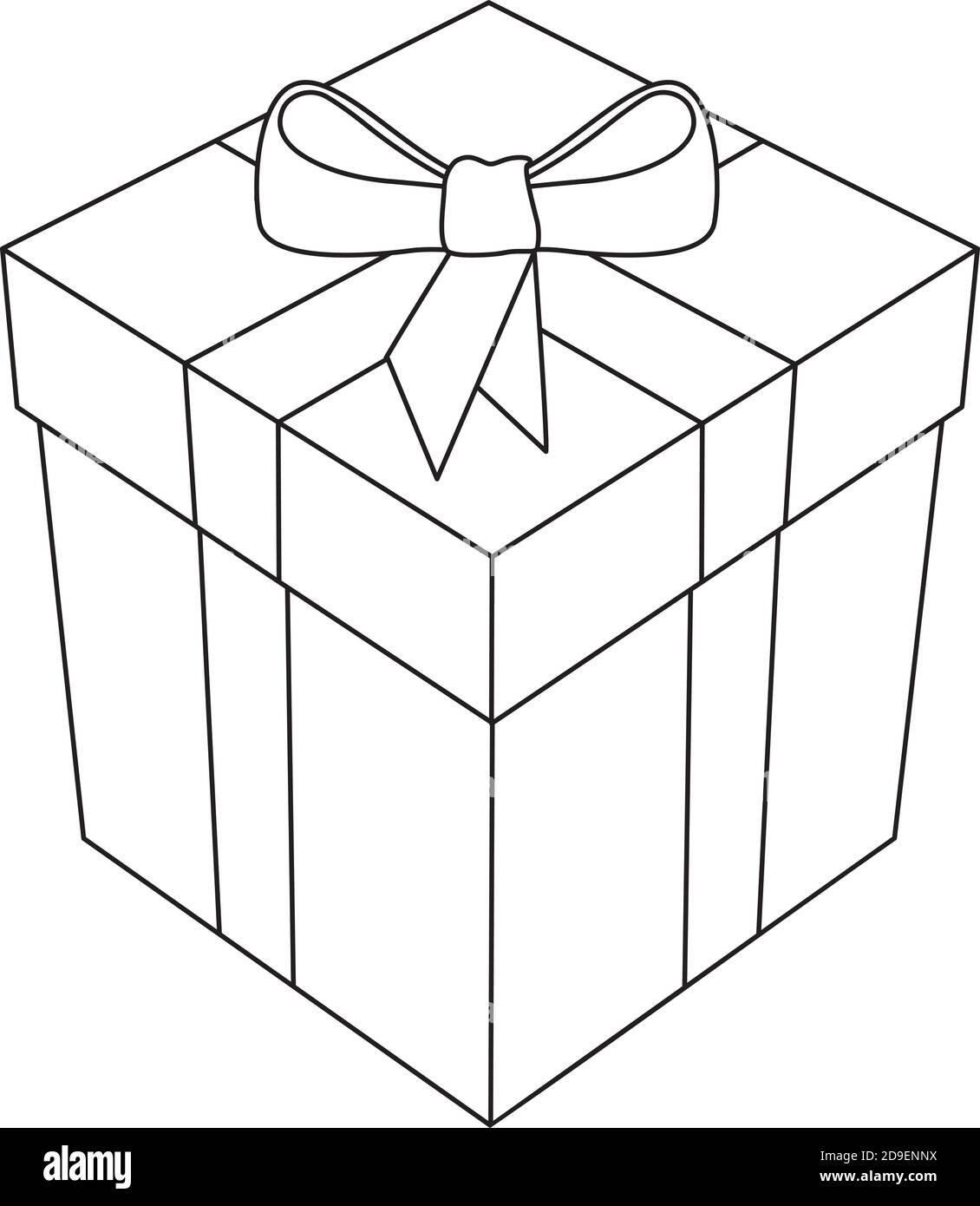 Gift Box with Bow and Ribbon 3D Line Art Isolated Vector Illustration Stock Vector
