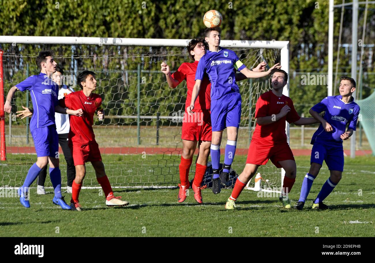 Youth soccer match, in Milan. Stock Photo