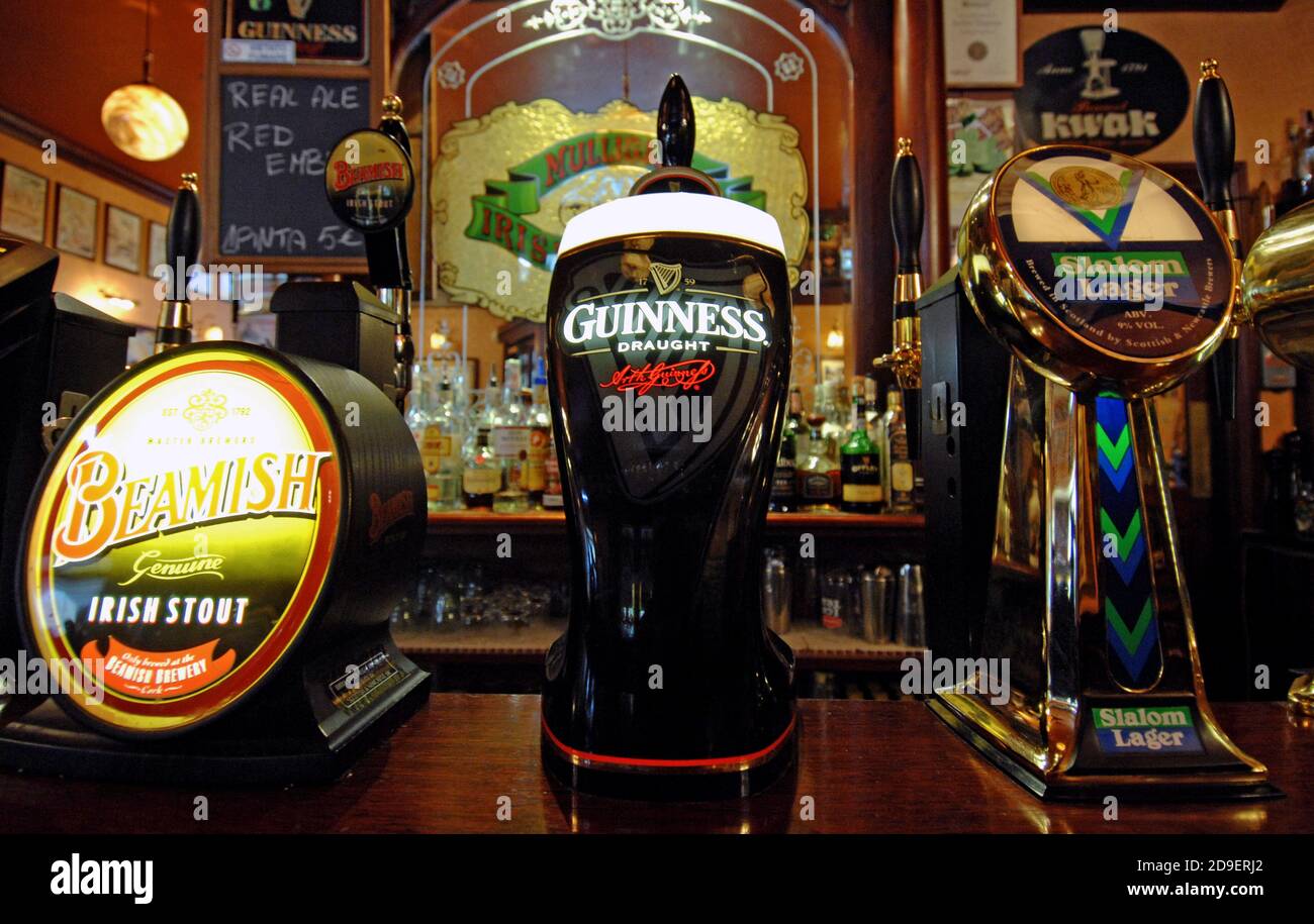 Draft beers of an Irish pub Stock Photo
