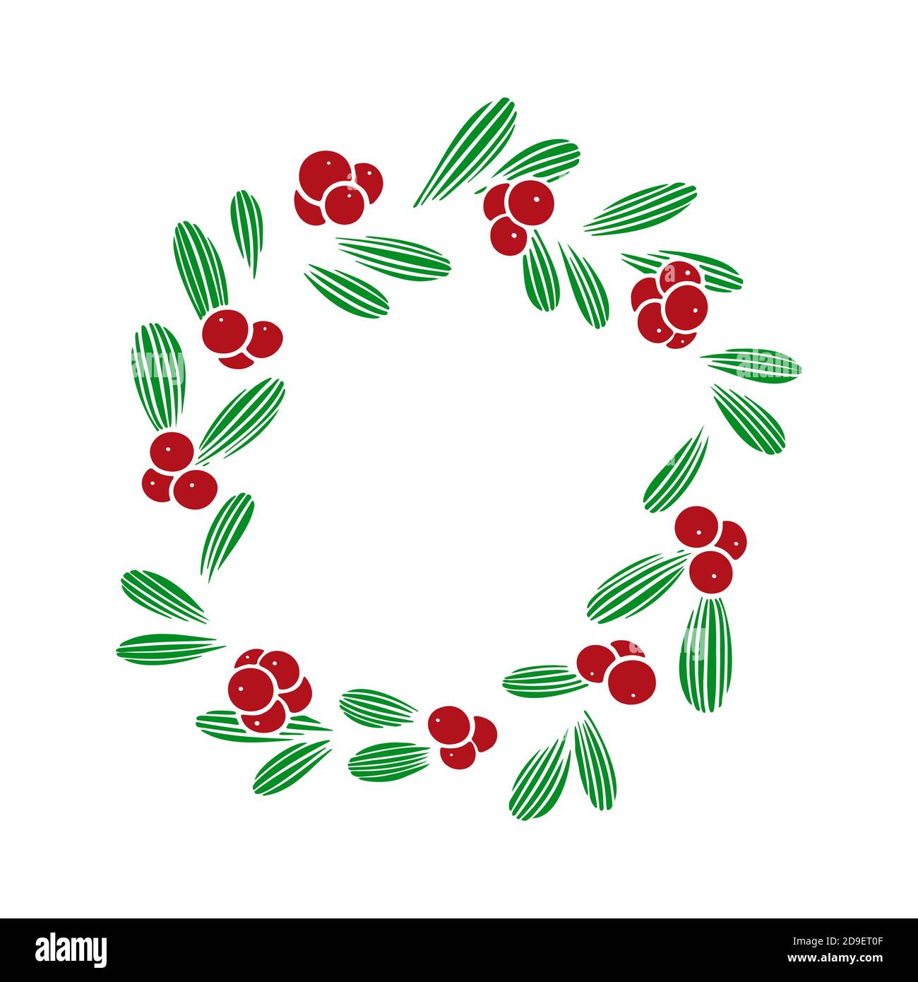 Round Christmas wreath with holly branches isolated on white. Berry and ...