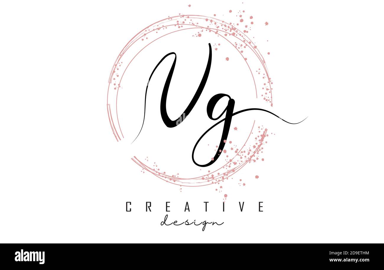 Handwritten VG V G letter logo with sparkling circles with pink glitter ...
