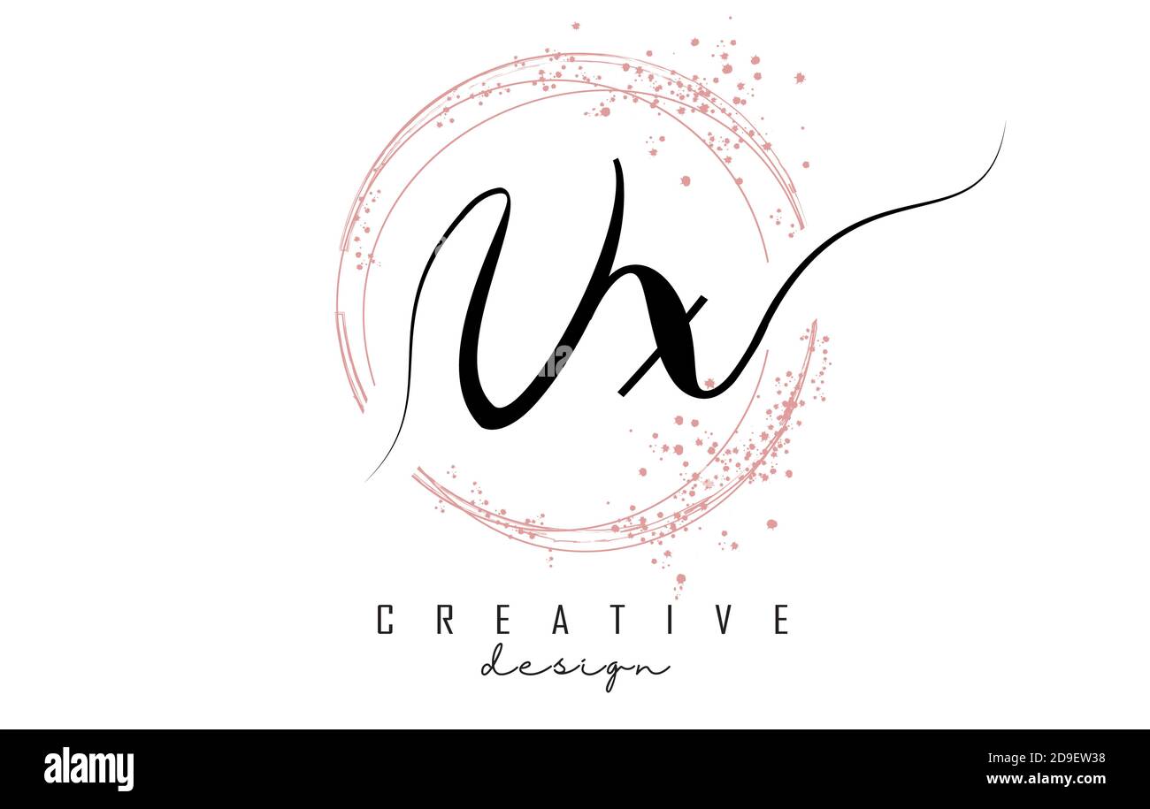 Handwritten VX V X letter logo with sparkling circles with pink glitter ...
