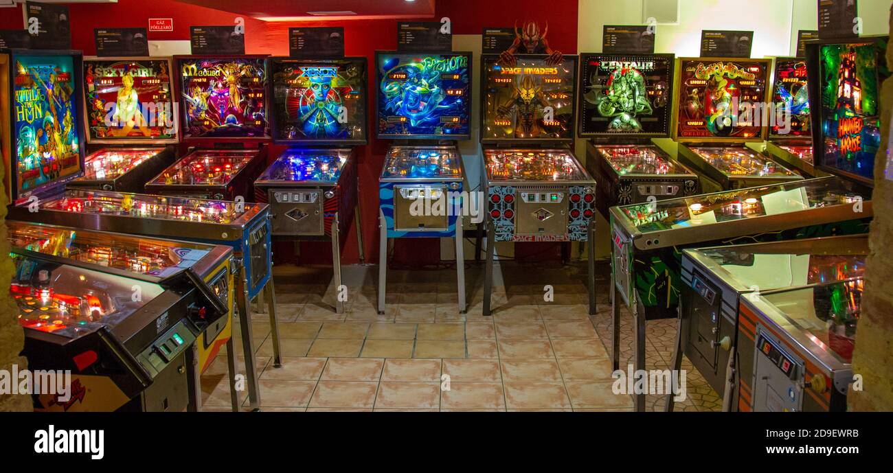 Budapest, Hungary March 25, 2018 Pinball museum. Pinball table close