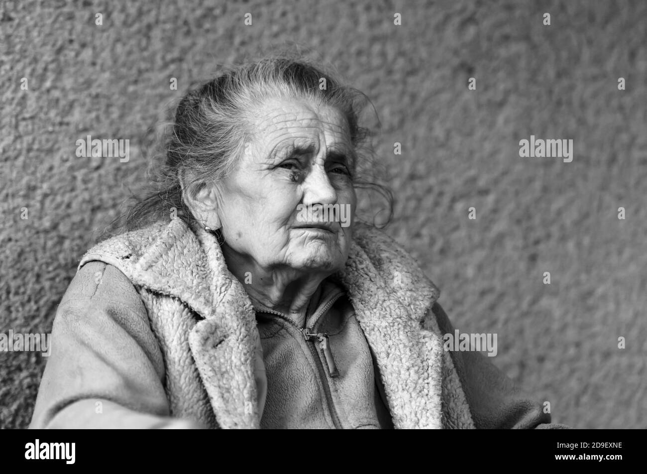 Old Age And Lifestyle Concept Black And White Portrait Of A Very Old