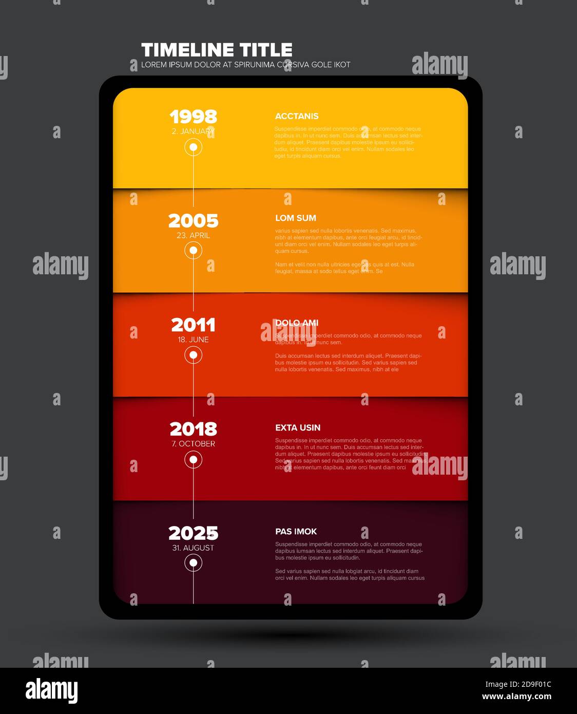 Vector multipurpose Infographic timeline template made from five yellow