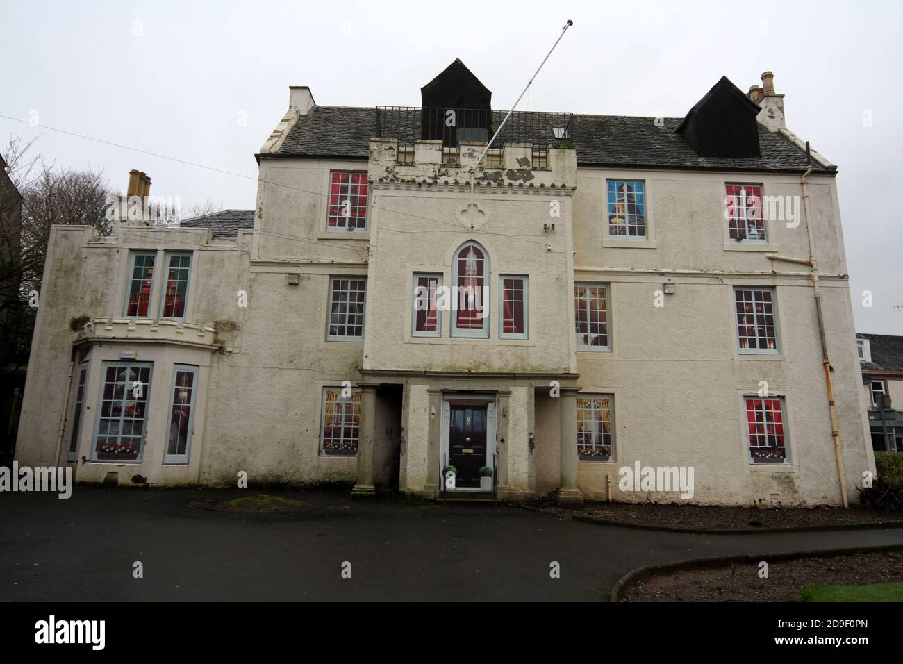West Kilbride , North Ayrshire, Scotland, A town house which is empty but windows have been
