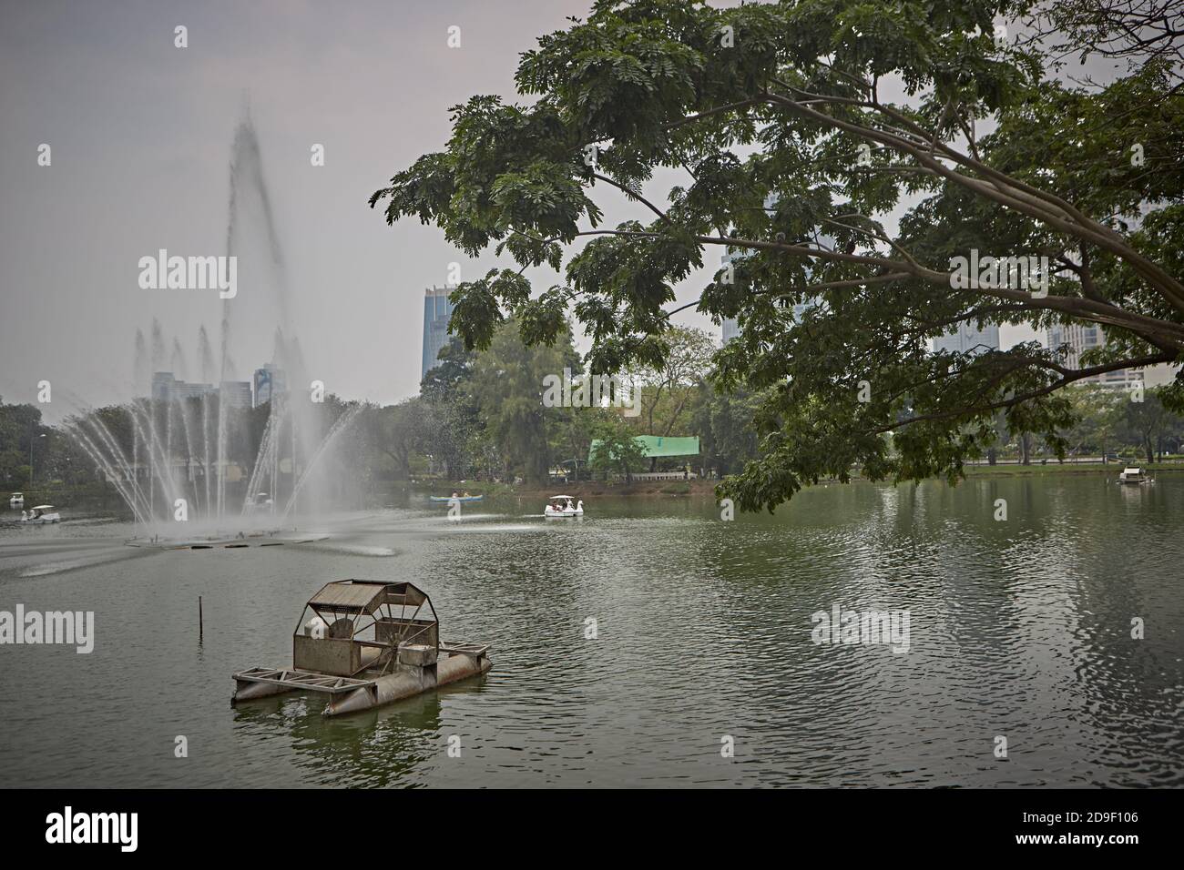 Bangkok, Thailand, March 2106. Water cleaning machine at Lumpini Park Lake. Stock Photo