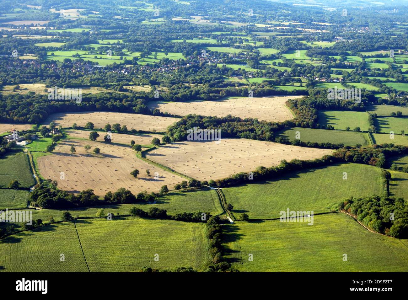 English Countryside, showing harvested fields, taken from the air Stock Photo