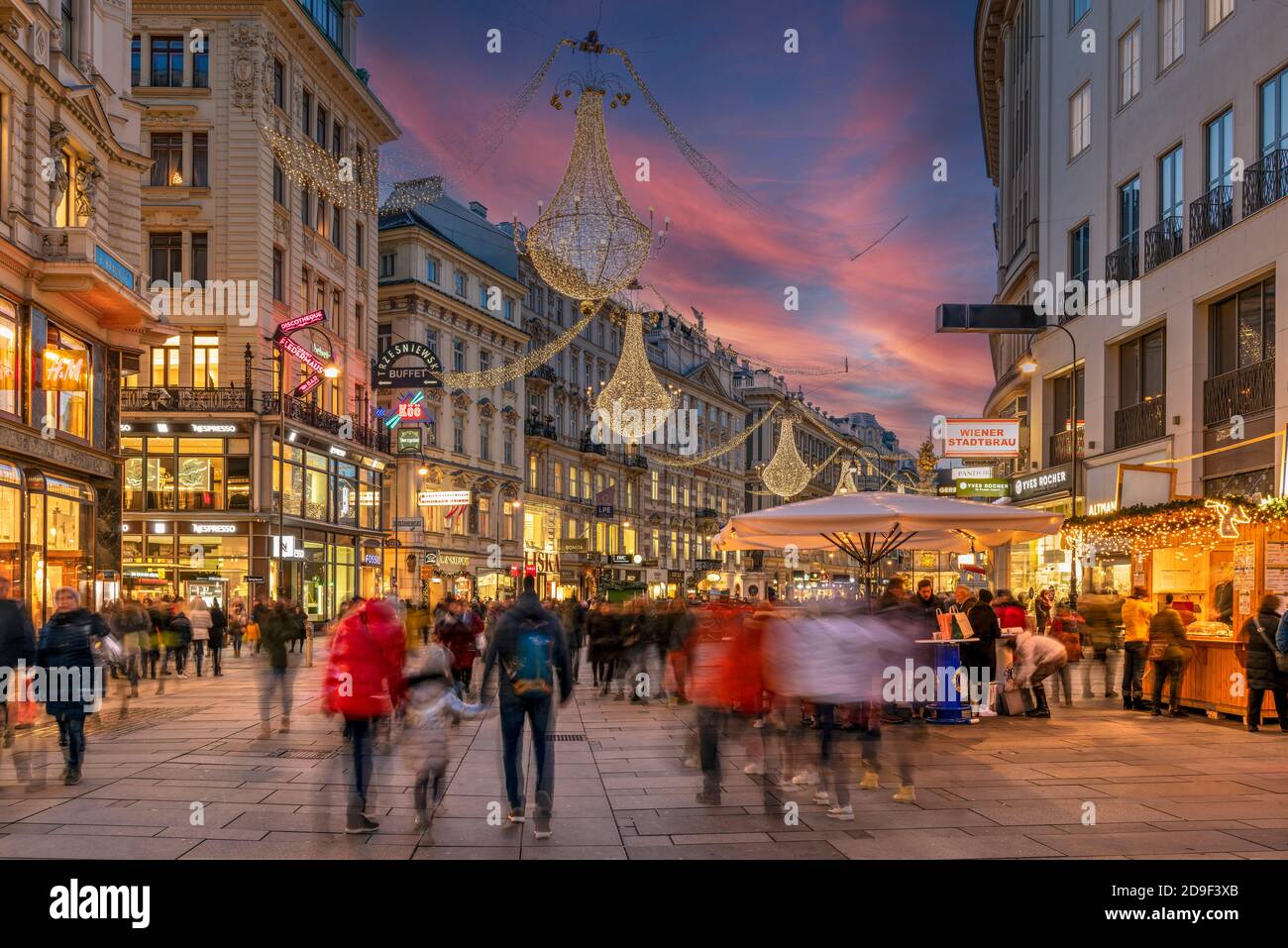 Christmas lights, Graben pedestrian street, Vienna, Austria Stock Photo