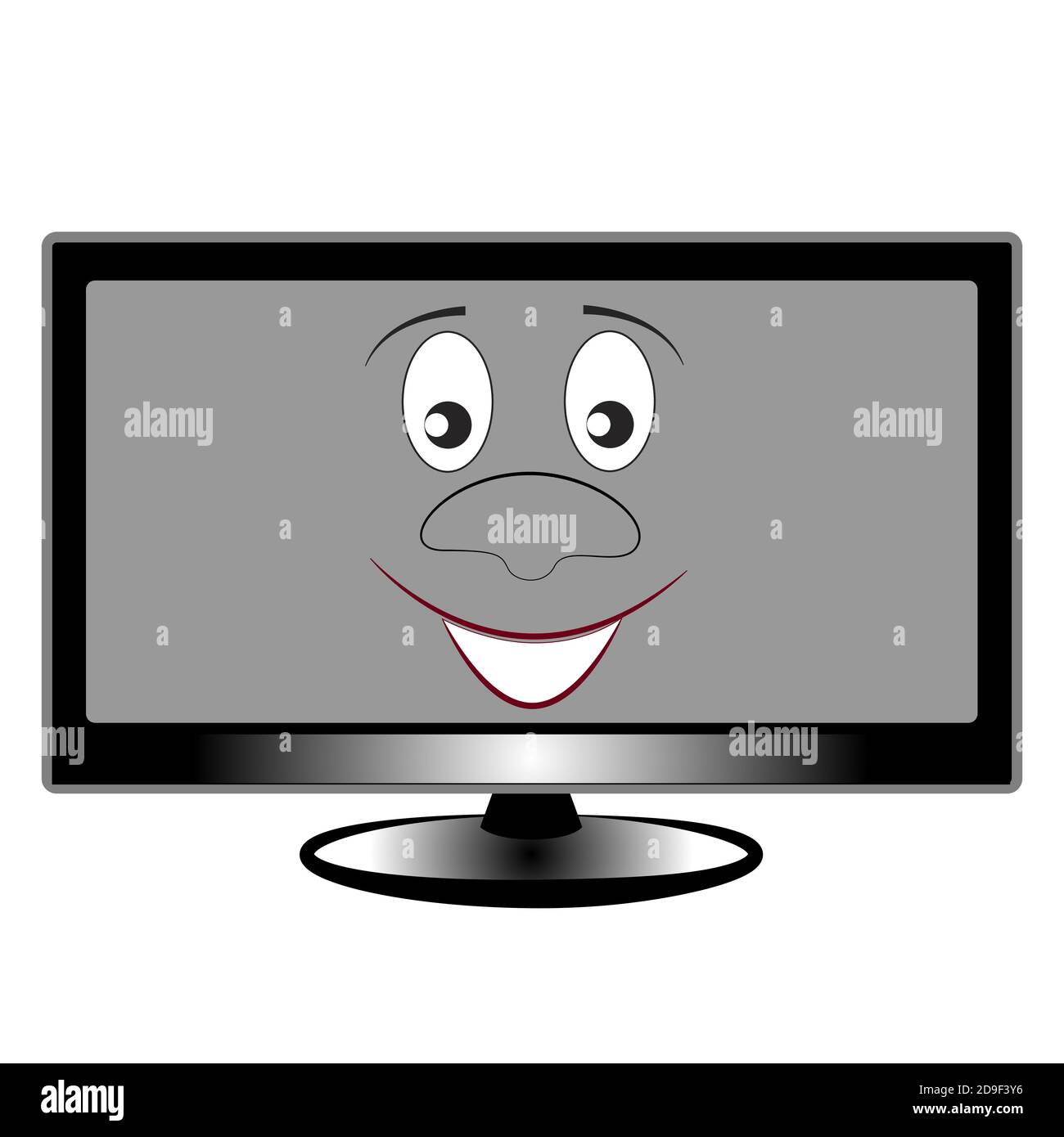 Smiling widescreen modern TV set isolated on white background. Stock Vector