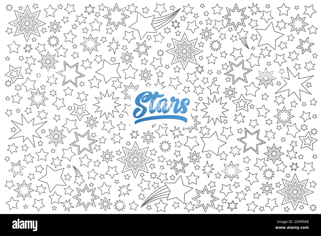 Stars doodle set with black lettering Stock Vector
