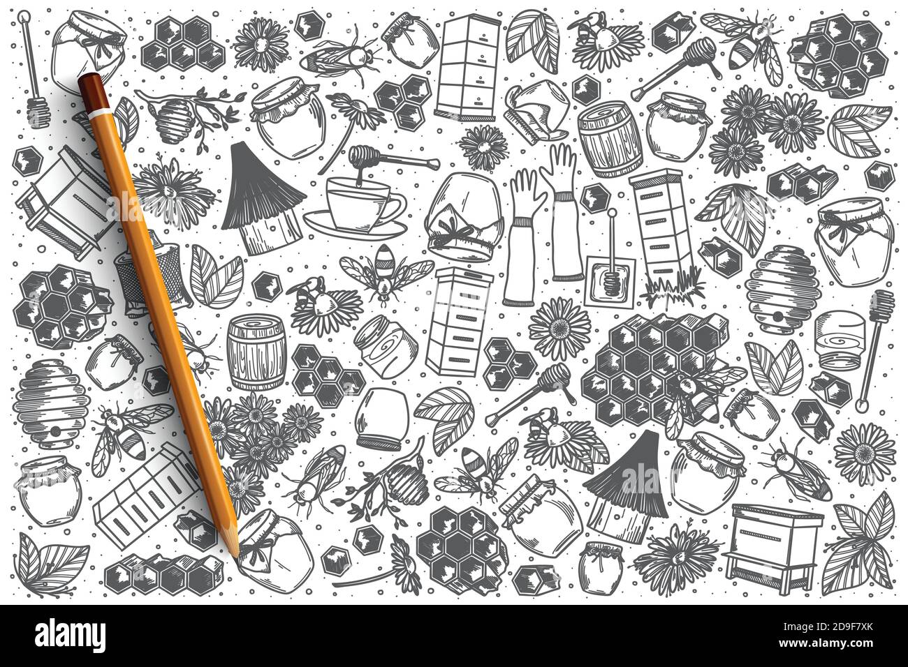 Hand drawn Honey vector doodle set Stock Vector