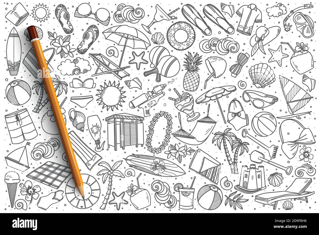 Hand drawn beach vector doodle set Stock Vector Image & Art - Alamy