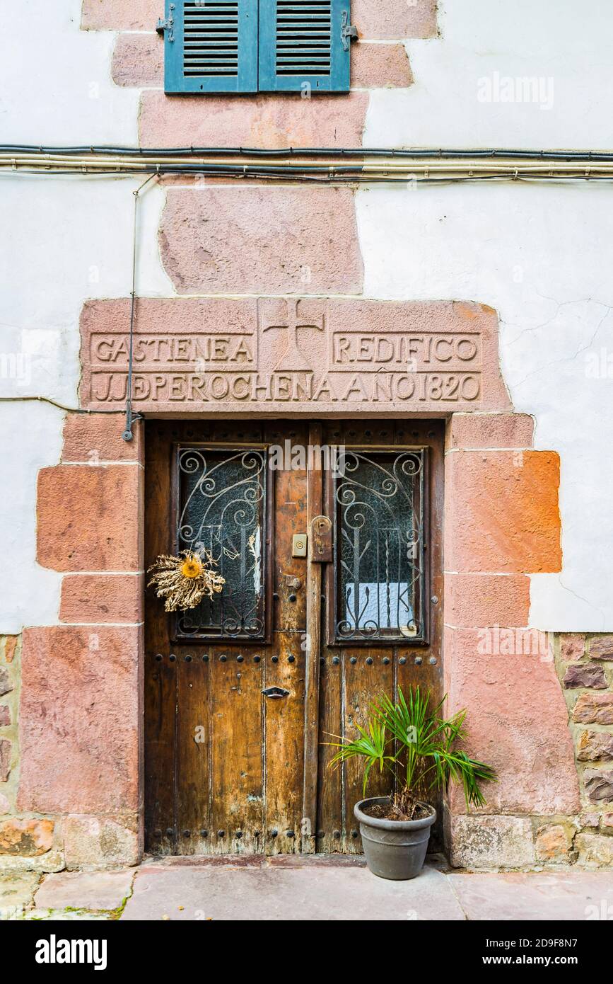 Detail of caserio. Etxalar, Cinco Villas, Bortziriak,Navarre, Spain, Europa Stock Photo