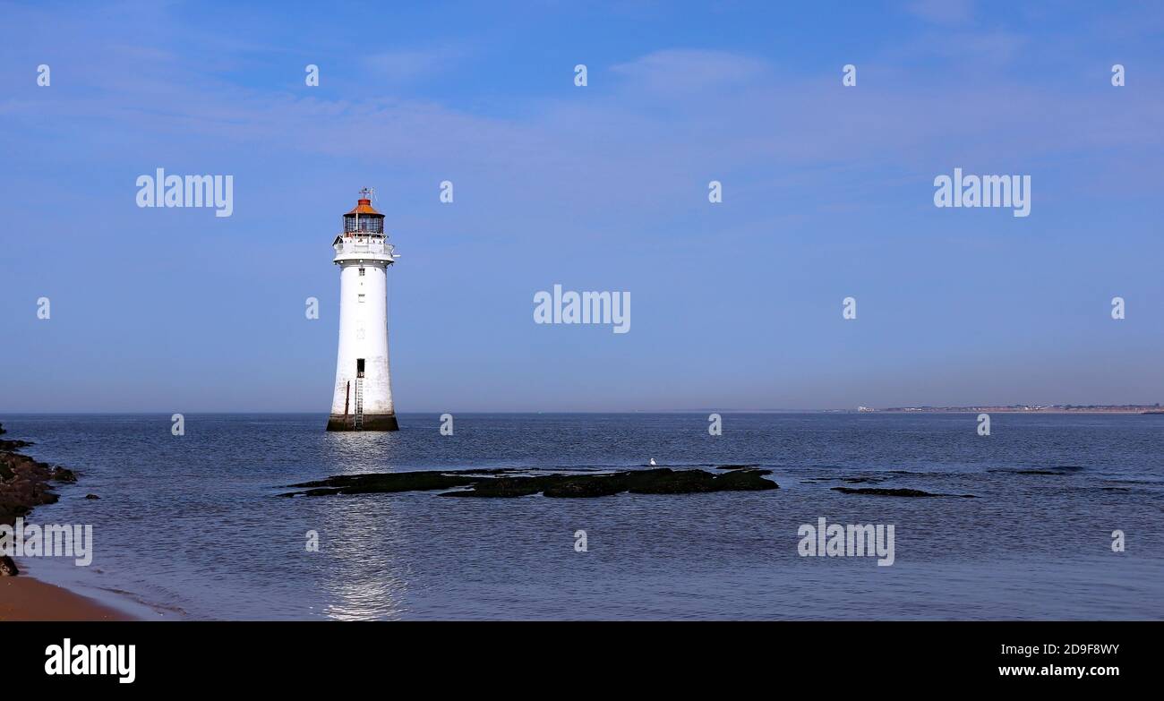 Lighthouse off the coast of New Brighton. Merseyside. 2020. Stock Photo