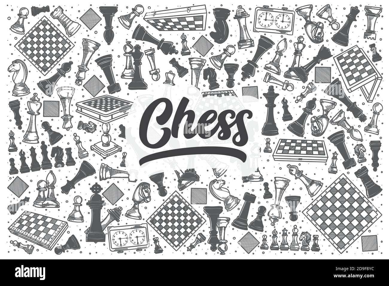 Hand drawn chess vector doodle set. Stock Vector