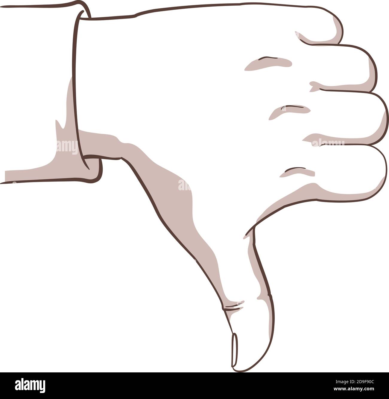 Illustration isolated on white background of a hand with the thumb down, making the gesture I Don’t Like. Stock Vector