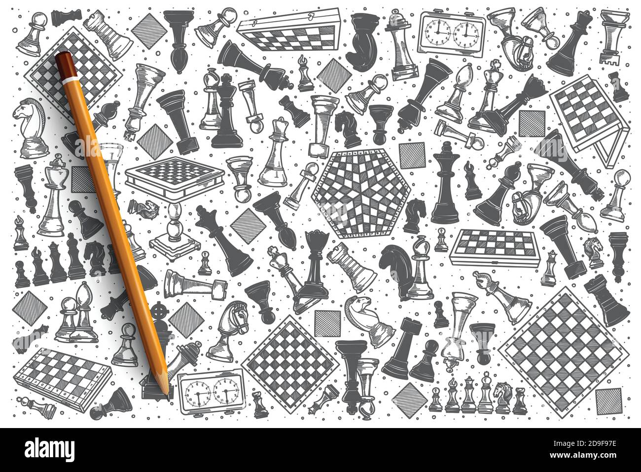 Hand drawn Chess vector doodle set Stock Vector