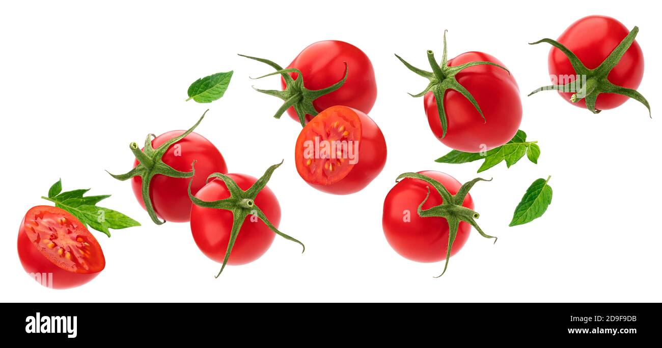 Falling Cherry Tomato isolated on white background Stock Photo