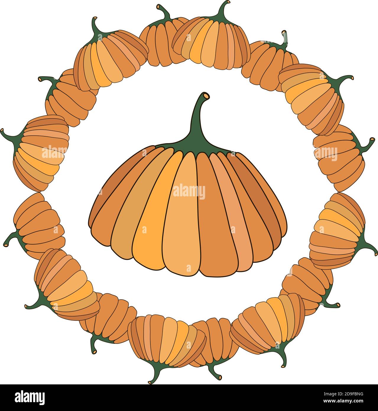 Round frame for text from orange pumpkins. Halloween. Autumn and harvest festival. Stock Vector