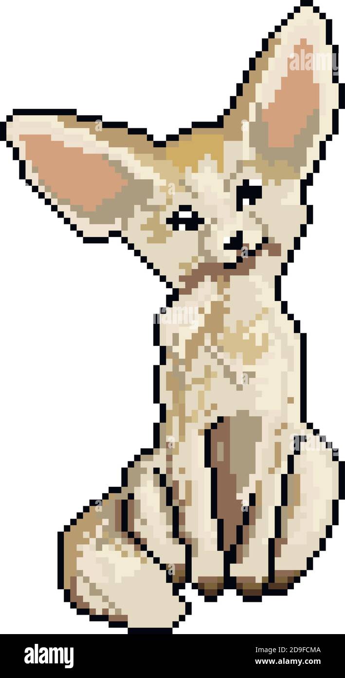 Pixel fox isolatedon white. Fennec vector illustration. Stock Vector