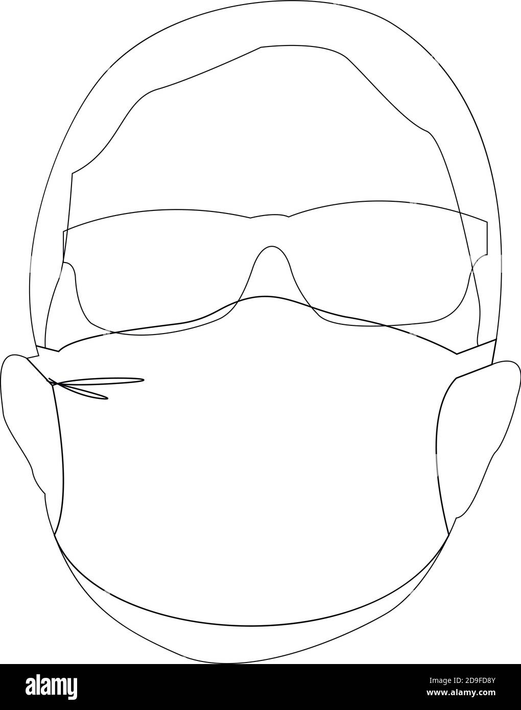 Line illustrationof a man wearing a mask, Safety breathing face masks, Dentist mask, Industrial safety , dust protection, covid protection, Vector Stock Vector