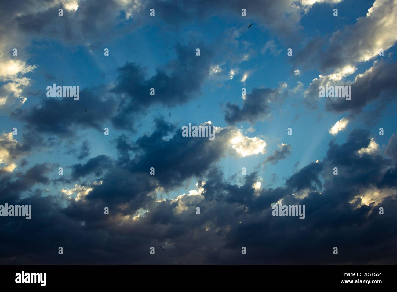 Sunlight beams and cloudy sky Stock Photo