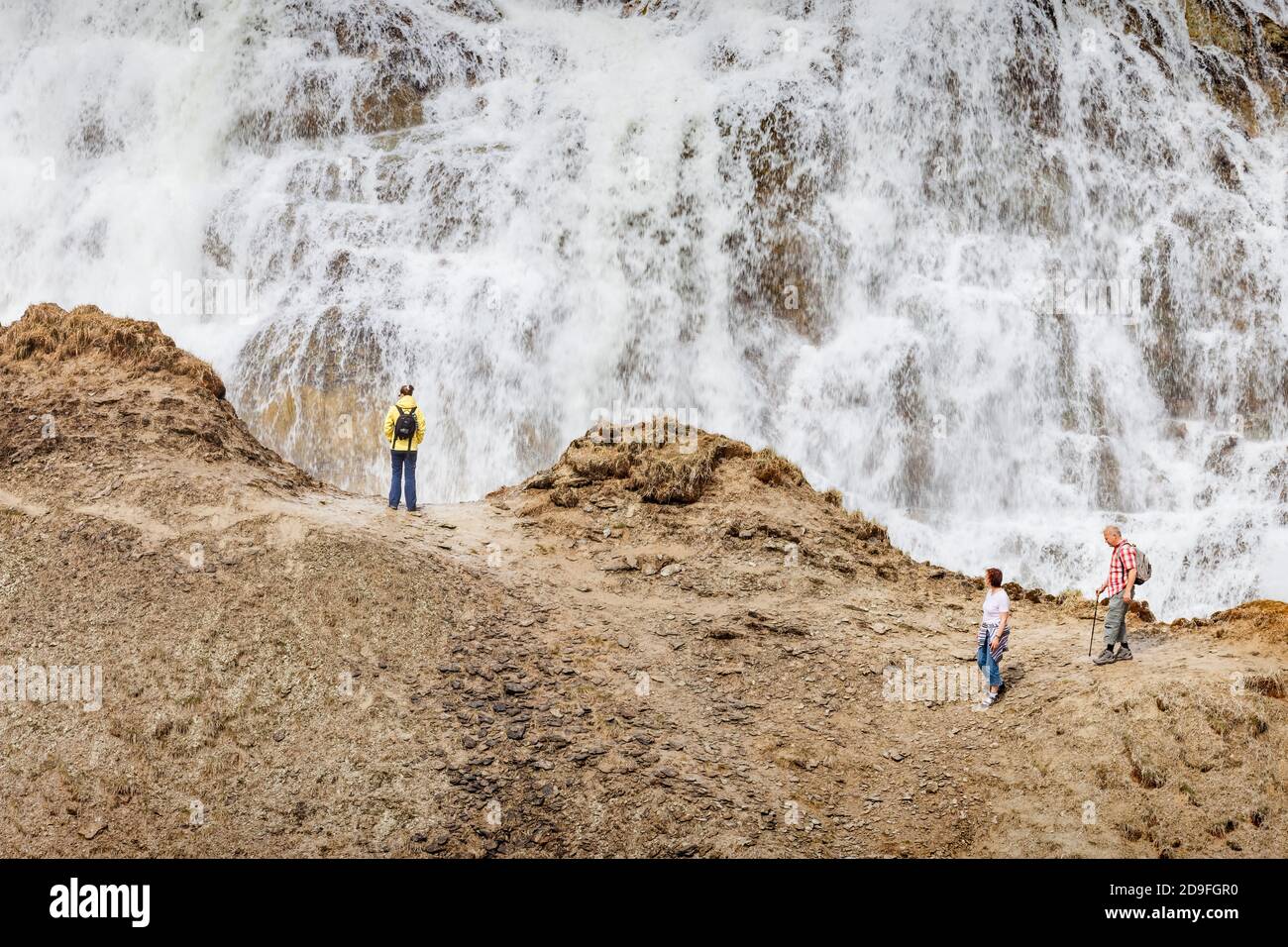Hikers at Wapta Falls in Yoho National Park, Canadian Rockies, BC, Canada Stock Photo