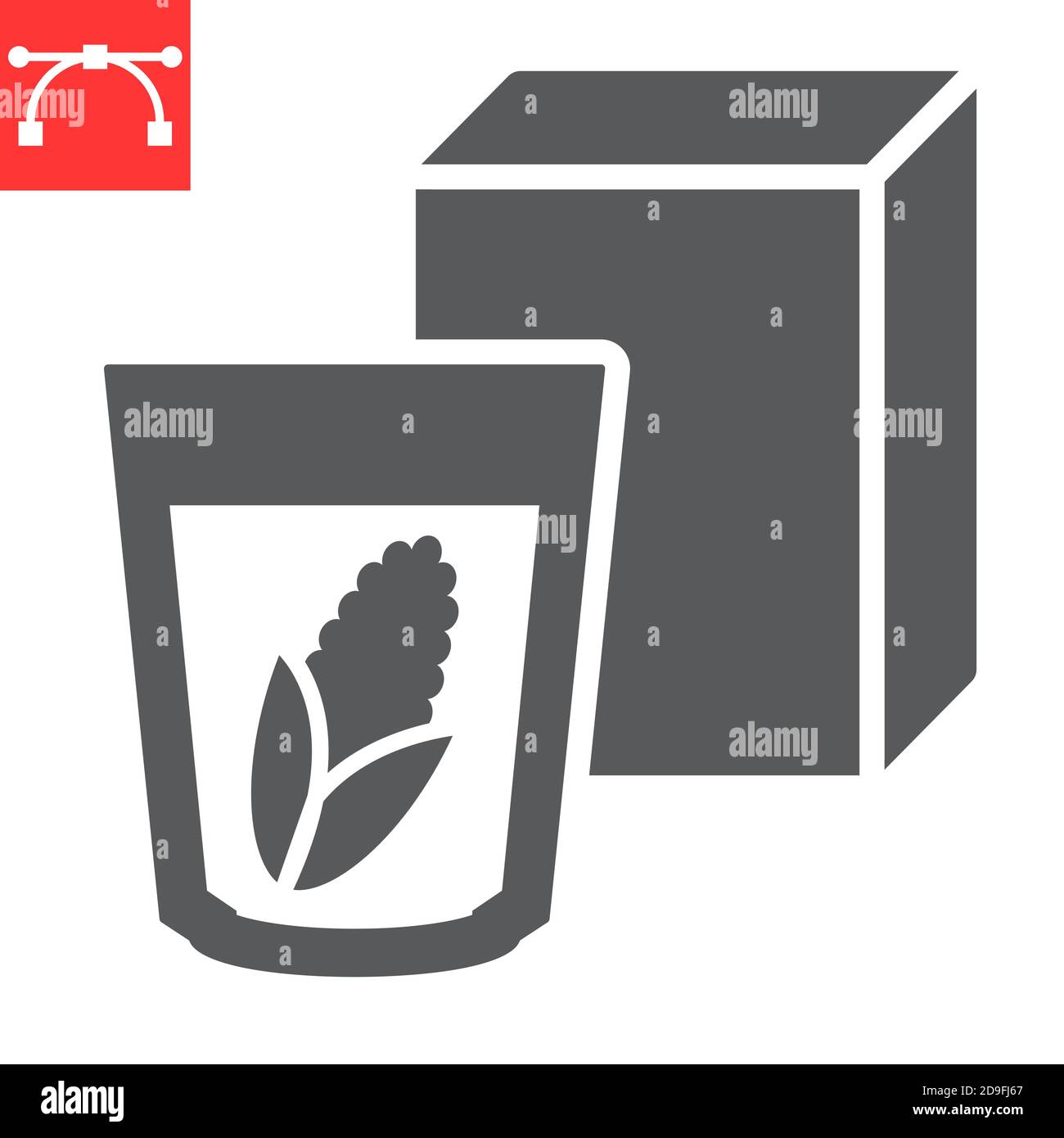 Breakfast cereal glyph icon, corn and cereals, cereal box sign vector graphics, editable stroke solid icon, eps 10. Stock Vector