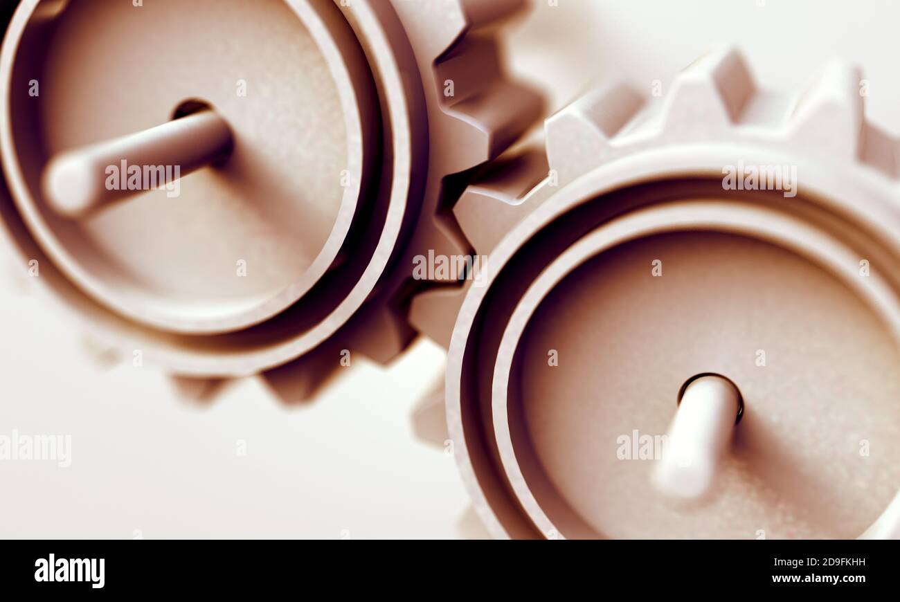 Teamwork and cooperation concept.Group of mechanisms and gears.Industrial and engineering abstract background.3d illustration Stock Photo