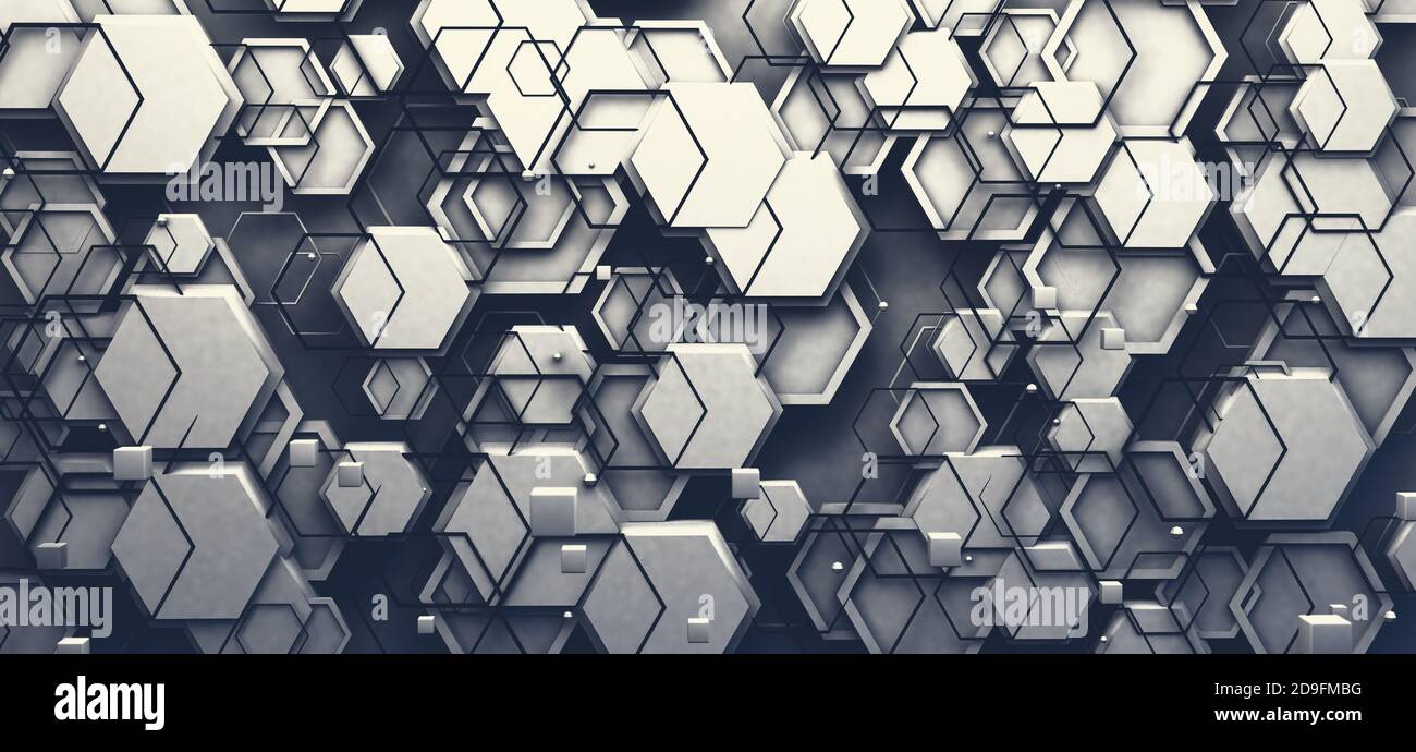 White design pattern.Hexagons and grid surface.Abstract geometric background Stock Photo
