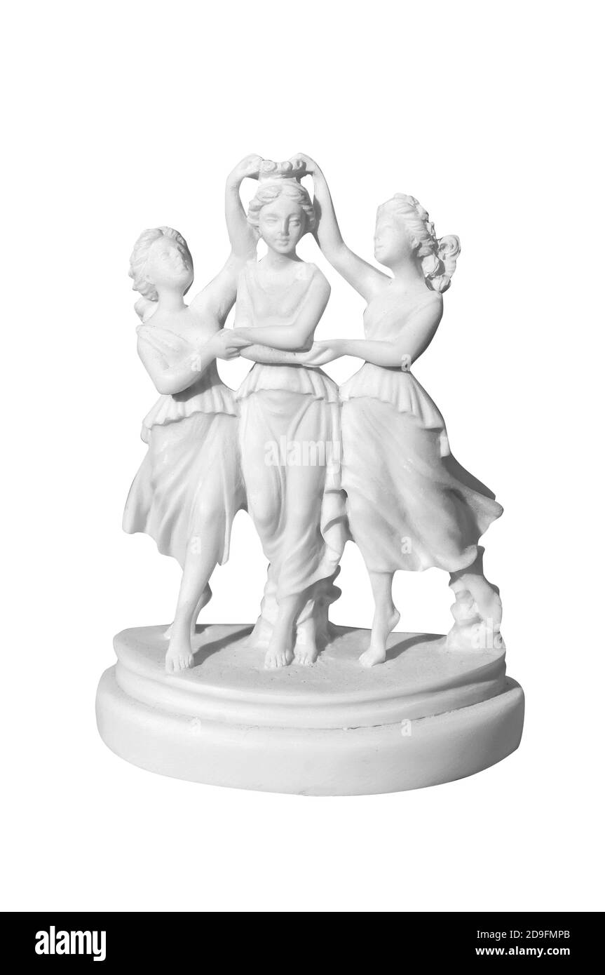 Classical marble statues of three girls on a white background Stock Photo