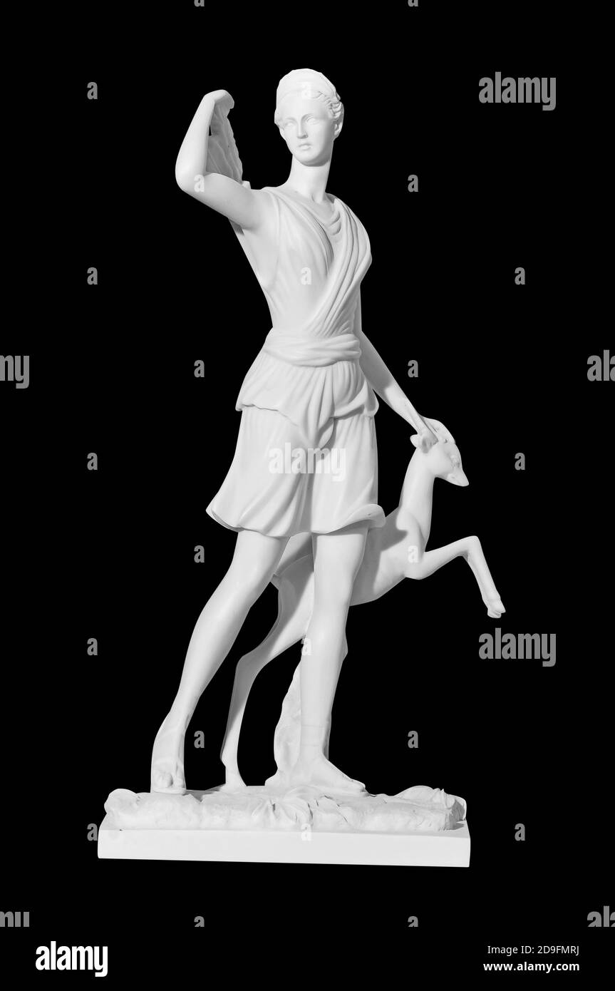Classic white marble statue of a woman on a black background Stock Photo
