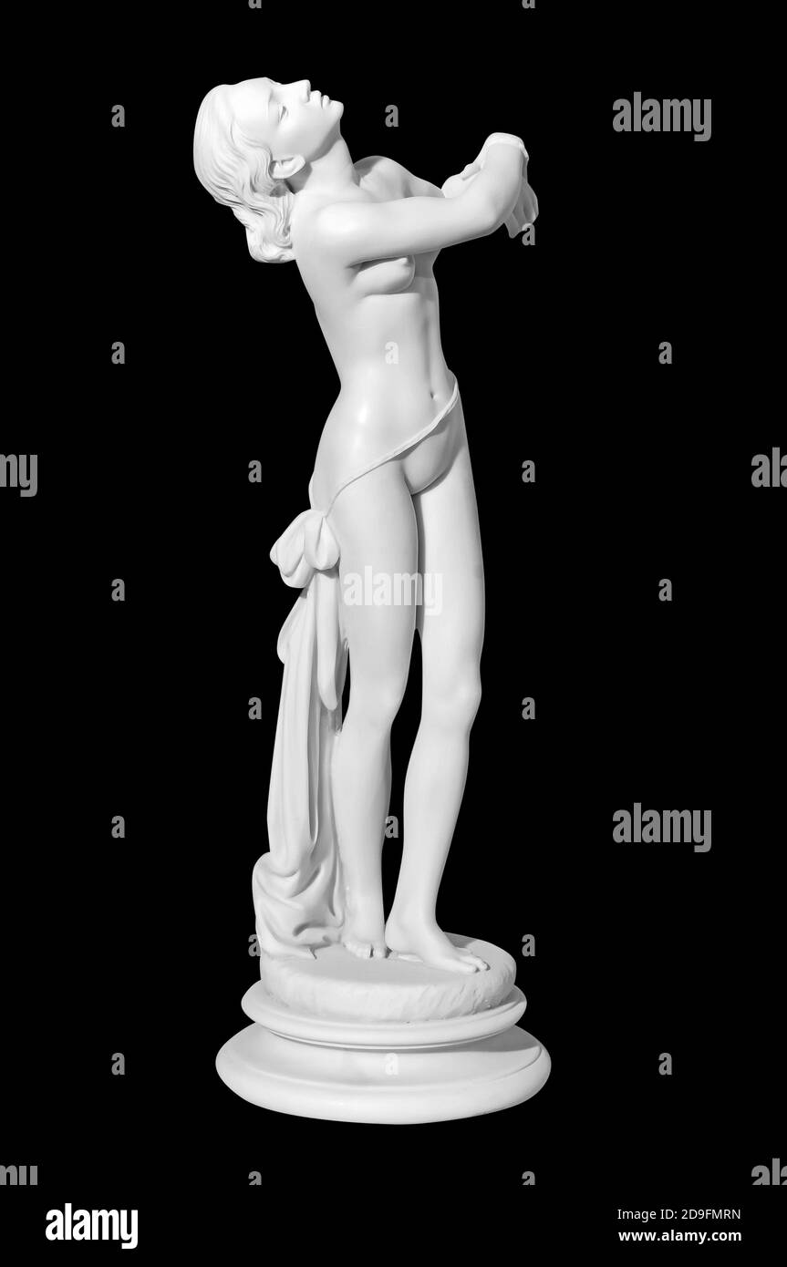 Classic white marble statue of a naked woman on a black background Stock Photo