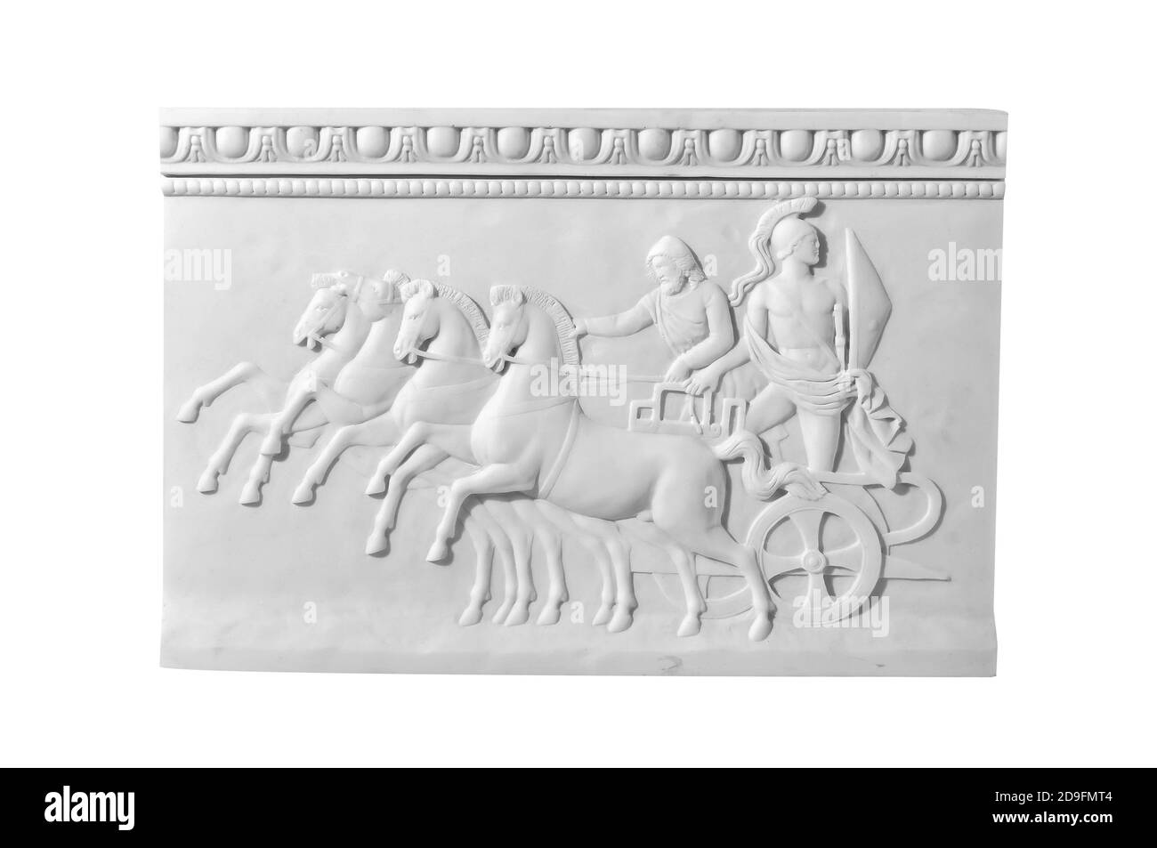 Classical marble slab with antique scene on a white background Stock Photo