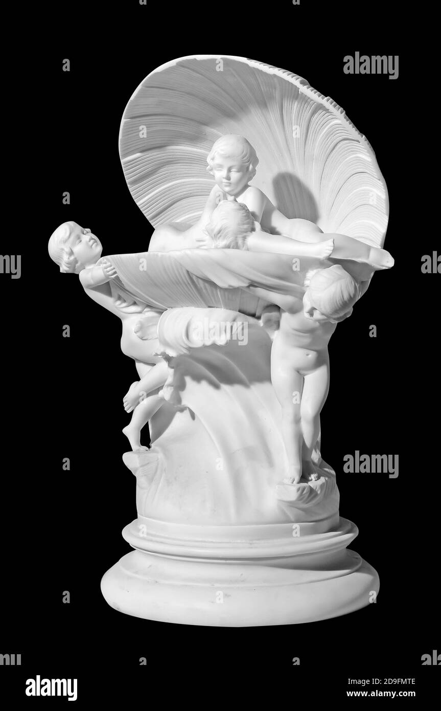 Classical marble statuette with antique scene on a black background Stock Photo