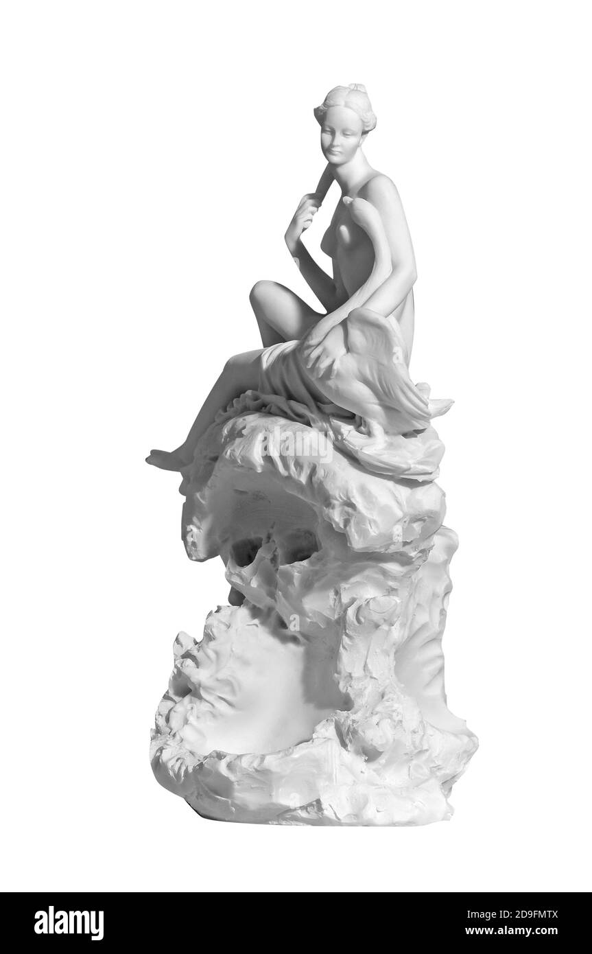 Classic white marble statue of a naked woman on a white background Stock Photo