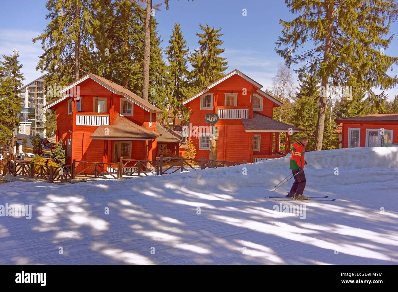 Alpin Hotel chalets at Borovets Ski station near Samokov, Bulgaria. Stock Photo