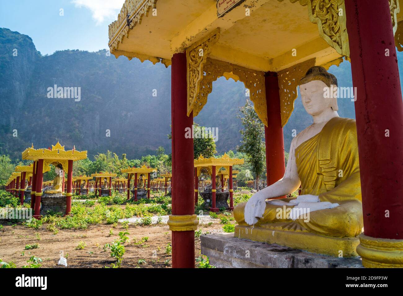 many buddha statues to worship Stock Photo Alamy