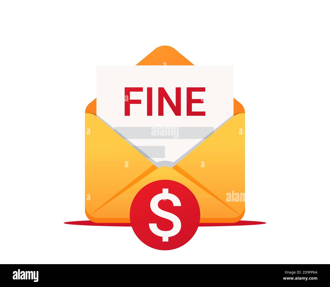 Fine by mail, vector icon. Punishment document in envelope. Vector symbol of fine or penalty. Municipal tax or parking fee as penalty from authority Stock Vector