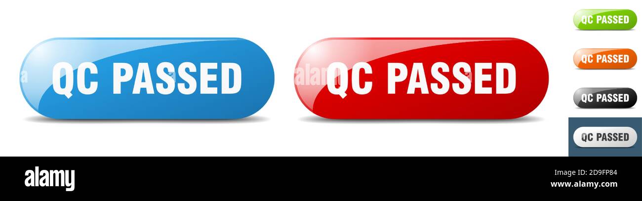 qc passed button. sign. key. push button set Stock Vector