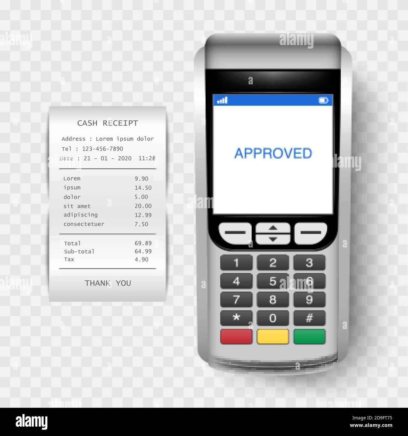 Payment Machine, POSt terminal with cash receipt isolated on transparent background, vector illustration Stock Vector