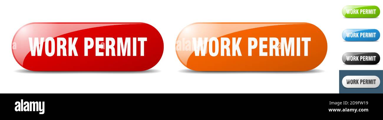work permit button. sign. key. push button set Stock Vector